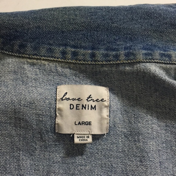 Love Tree Distressed Ripped Frayed Blue Denim Button Down Shirt Jacket - Picture 5 of 7
